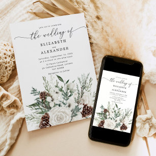 Evergreen elegant winter wedding invitation