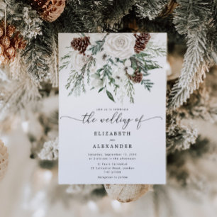 Evergreen elegant winter wedding invitation