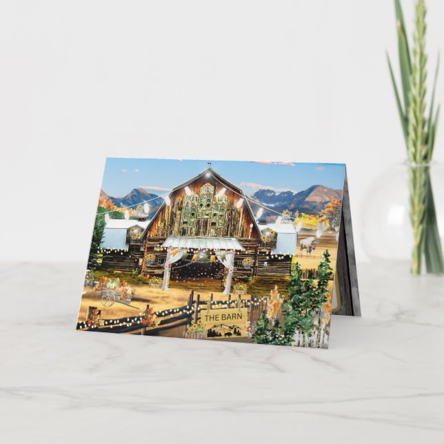 Evergreen Fall Harvest Barn Thank you Card 5"x7" (Front)