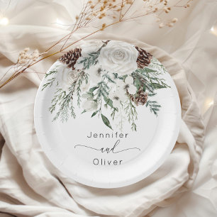 Evergreen festive winter elegant wedding  paper plate