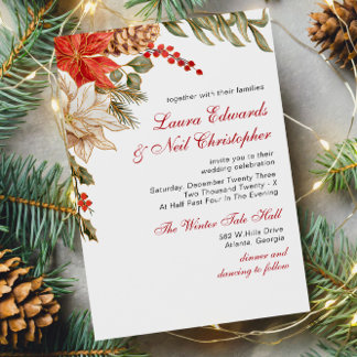  Evergreen Flowers Winter Wedding Invitation