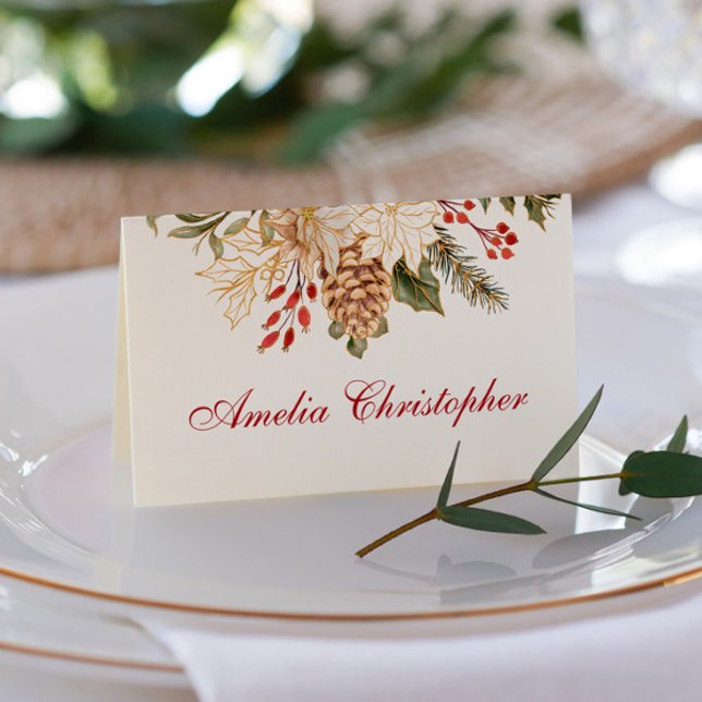 Evergreen Flowers Winter Wedding  Place Card (Creator Uploaded)