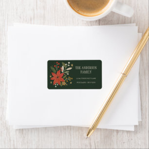 Evergreen Folk Floral Christmas Return Address Label