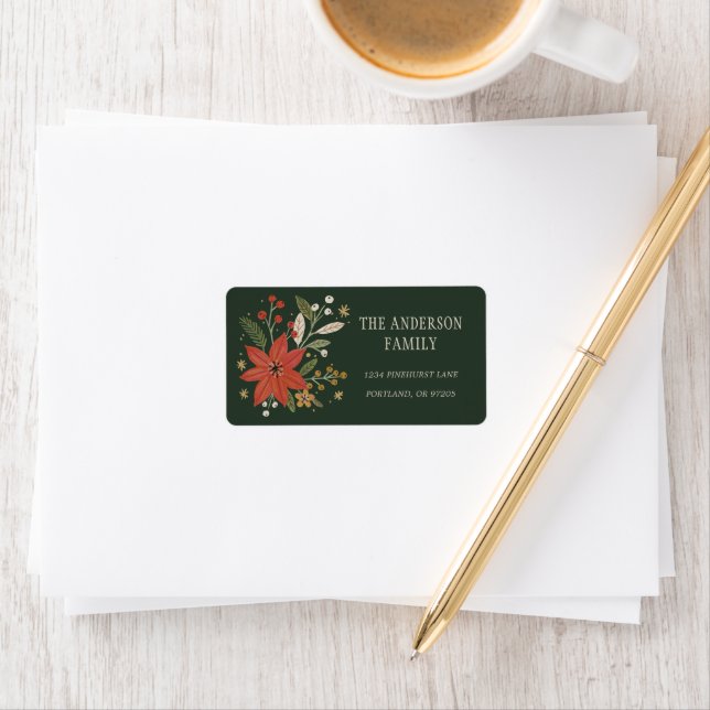 Evergreen Folk Floral Christmas Return Address Label (Insitu)