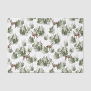 Evergreen forest deer watercolor scene tissue paper