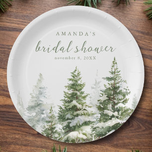 Evergreen Forest Green Watercolor Bridal Shower Paper Plate