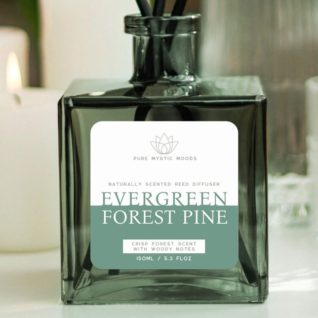 Evergreen forest pine green reed diffuser label (Creator Uploaded)