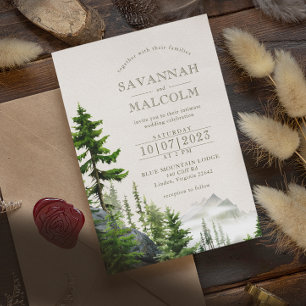 Evergreen Forest   Rustic Mountain Wedding Invitation