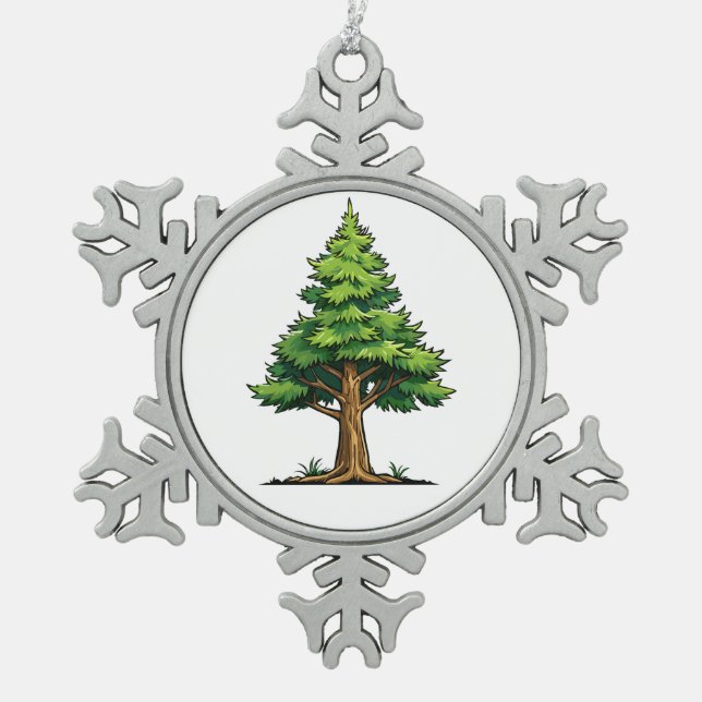 Evergreen forest snowflake pewter christmas ornament (Front)