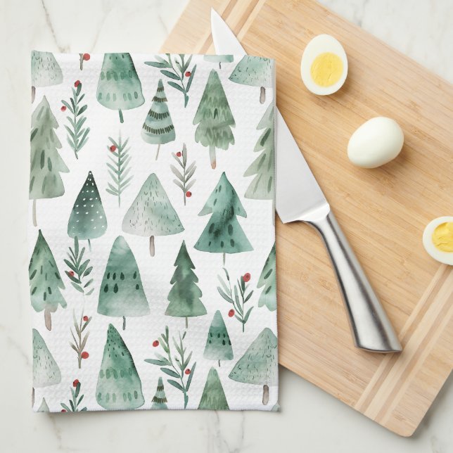 Evergreen Forest Watercolor Kitchen Towel (Quarter Fold)