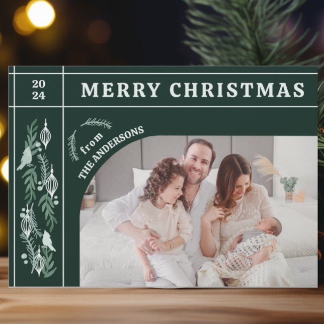 Evergreen Garland Modern One Photo Christmas Holiday Card (Creator Uploaded)