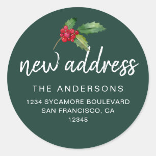 Evergreen Holly New Address Holiday Classic Round Sticker