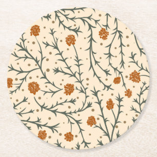 Evergreen Kisses Under the Mistletoe Round Paper Coaster