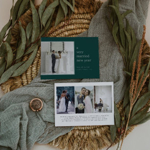 Evergreen Married New Year Elegant Wedding Holiday Card