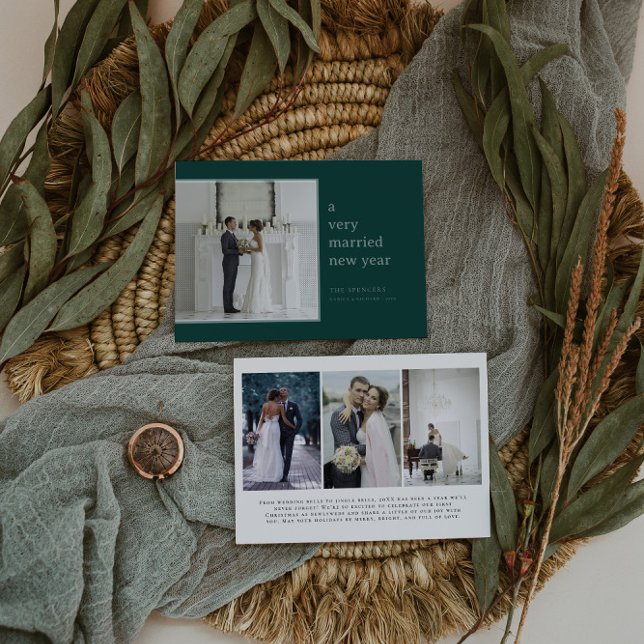 Evergreen Married New Year | Elegant Wedding  Holiday Card (Creator Uploaded)