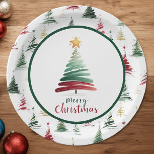 Evergreen Minimalist Christmas Tree Pattern Paper Plate