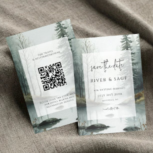 Evergreen Mist   Rustic Forest QR Save the Date