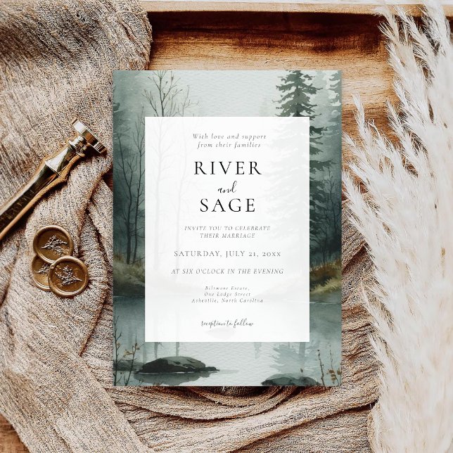 Evergreen Mist | Rustic Watercolor Forest Wedding  Invitation (Creator Uploaded)