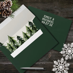 Evergreen Mountain Forest Green White Black Envelope