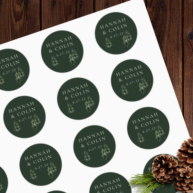 Evergreen Mountain Glen White Green Black Classic Round Sticker (Creator Uploaded)