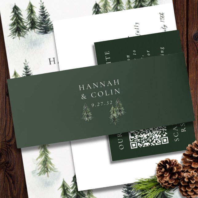 Evergreen Mountain Glen White Green Black Invitation Belly Band (Creator Uploaded)