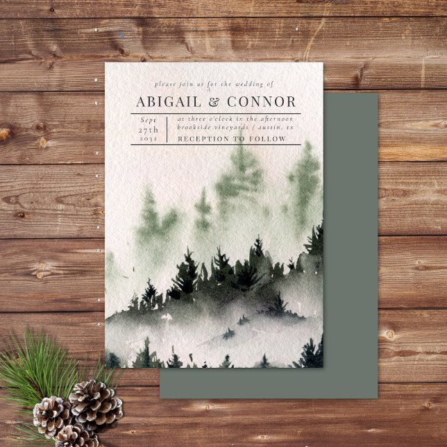 Evergreen Mountain Mist Rustic Winter White Grey Invitation (Creator Uploaded)