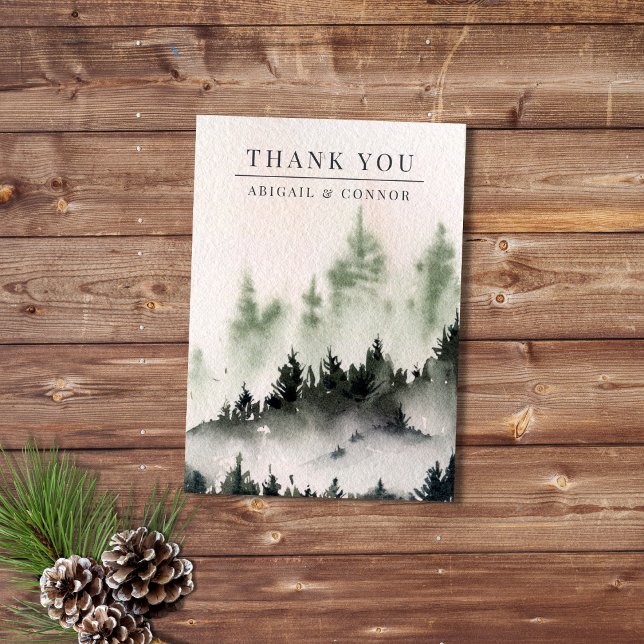 Evergreen Mountain Mist Rustic Winter White Grey Thank You Card (Creator Uploaded)