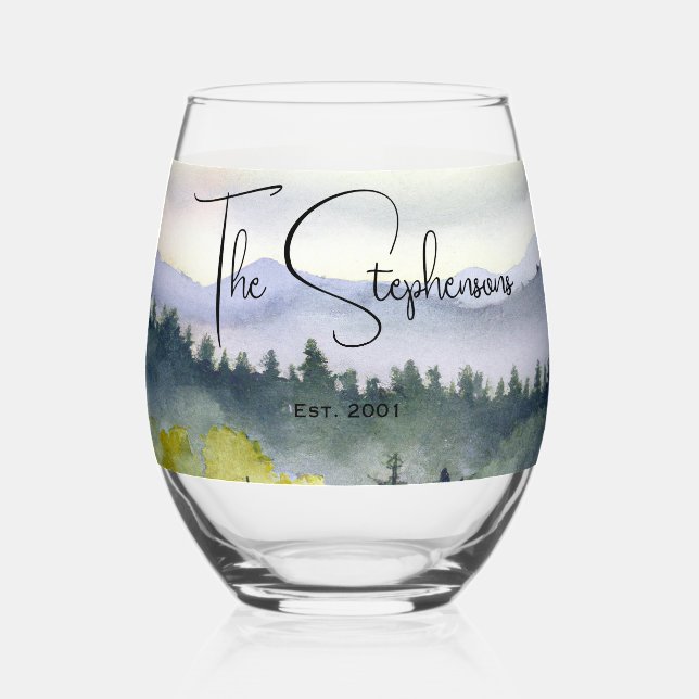 Evergreen Mountains Personalised Glasses (Front)