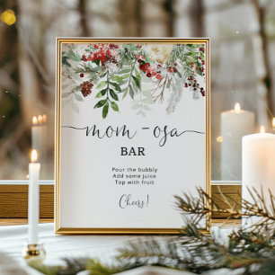 Evergreen mum-osa bar sign. Winter momosa bar Poster