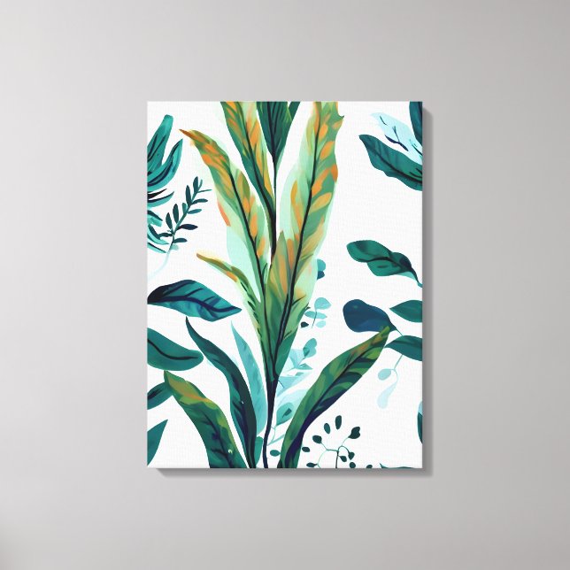Evergreen Oasis: Seamless Leafy Pattern Canvas Print (Front)