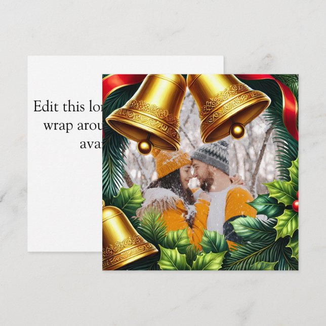 Evergreen Photo border with bells for Christmas Holiday Card (Front/Back)