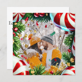 Evergreen Photo border with Mints for Christmas Holiday Card