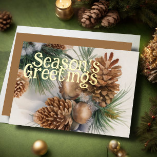 Evergreen Pine Cones Season's Greetings Rustic