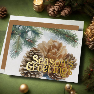 Evergreen Pine Cones Season's Greetings Rustic
