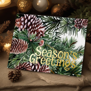 Evergreen Pine Cones Season's Greetings Rustic