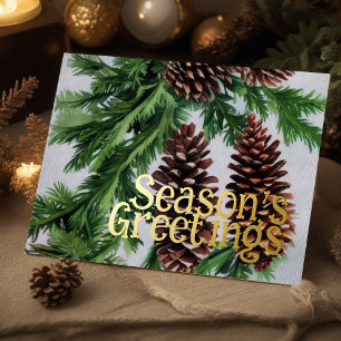 Evergreen Pine Cones Season's Greetings Rustic