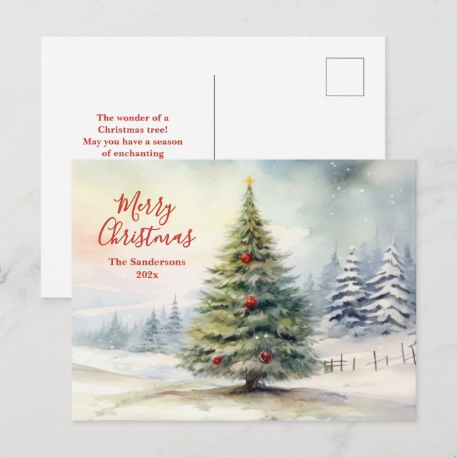Evergreen Pine Tree Vintage Christmas Postcard (Front/Back)