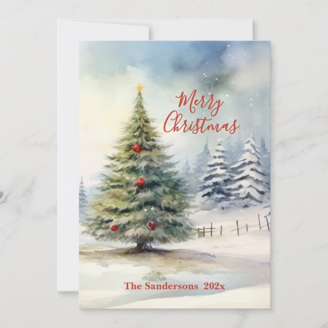 Evergreen Pine Vintage Christmas Tree Card (Front)