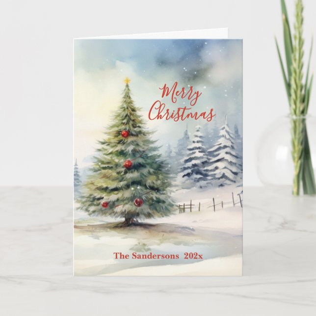 Evergreen Pine Vintage Tree Christmas Card (Front)