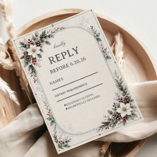Evergreen Pinecone Berry Winter Botanical RSVP Card