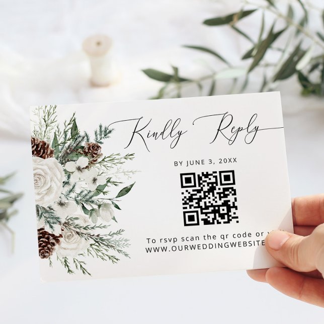 Evergreen QR Code Wedding RSVP Card (Creator Uploaded)