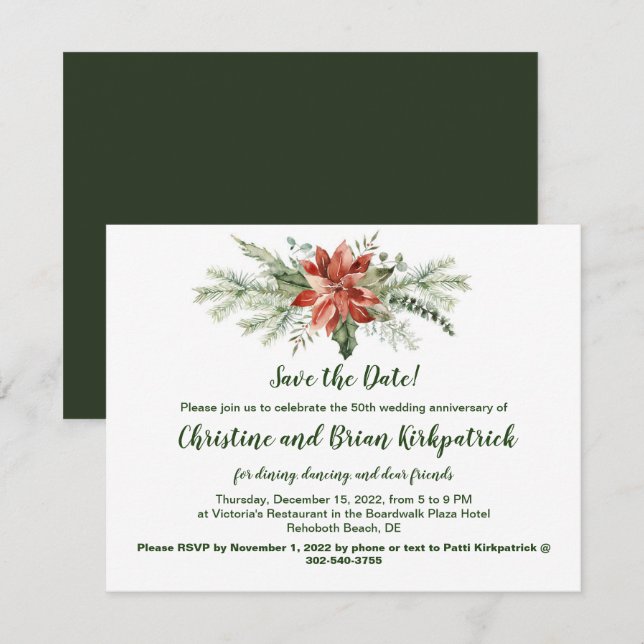 Evergreen Red Poinsettia Christmas - Patti K RSVP  Card (Front/Back)