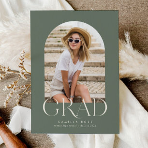 Evergreen Sage Modern Minimalist Arch Graduation Invitation