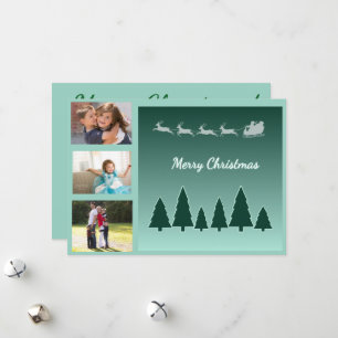 Evergreen Sleigh Family Trio Greeting Holiday Card