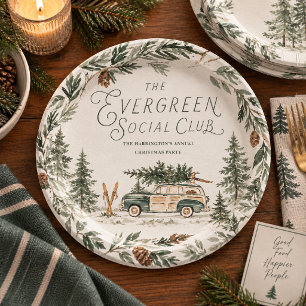 Evergreen Social Club Christmas Party Paper Plate