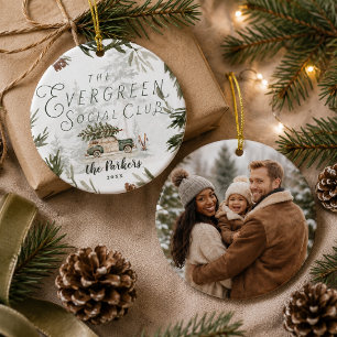 Evergreen Social Club Family Photo Ornament