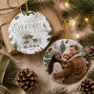 Evergreen Social Club Family Photo Ornament