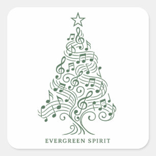 "Evergreen Spirit – Musical Christmas Tree Design" Square Sticker