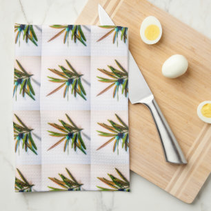 Evergreen Sprig with Berries Pattern Kitchen Towel