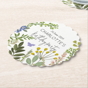 Evergreen Summer Garden Birthday Party Paper Coaster